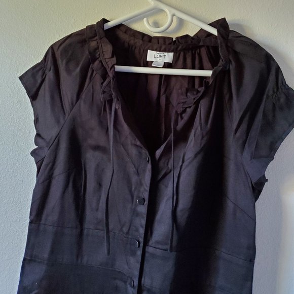 Ann Taylor Loft (Size 10 Black Dress full button front) - Picture 3 of 10